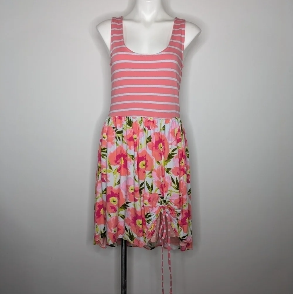 ✨3/$15 Matilda Jane blue grey floral cinch accent scoop neck sleeveless dress M - Picture 2 of 9